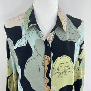 Artsy Cropped Blouse Black Multicolor Print - Medium